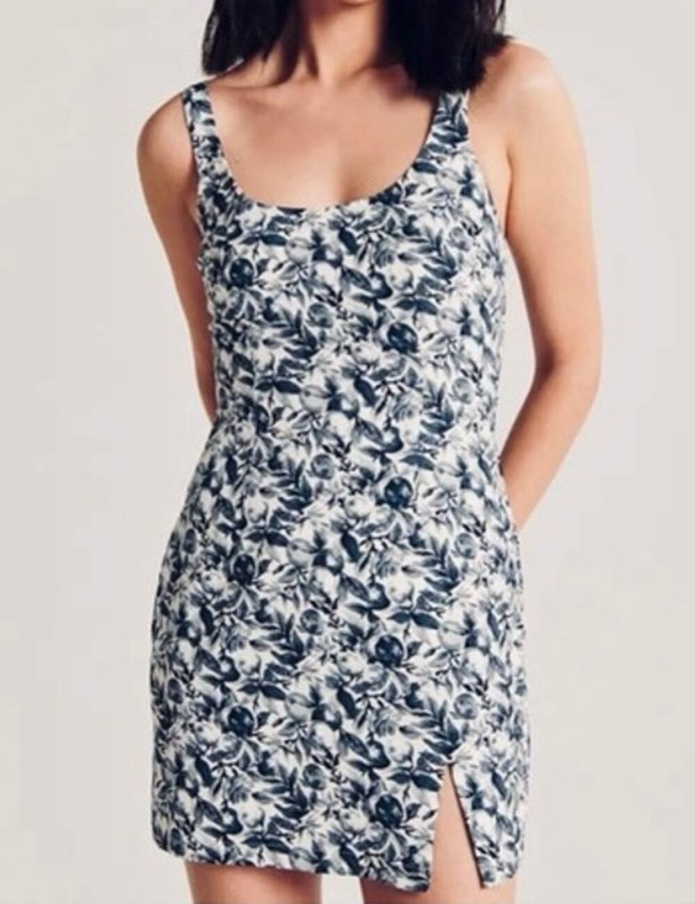 Abercrombie & Fitch Satin Sculpt Floral Sleeveless Slip Mini Dress Blue Small